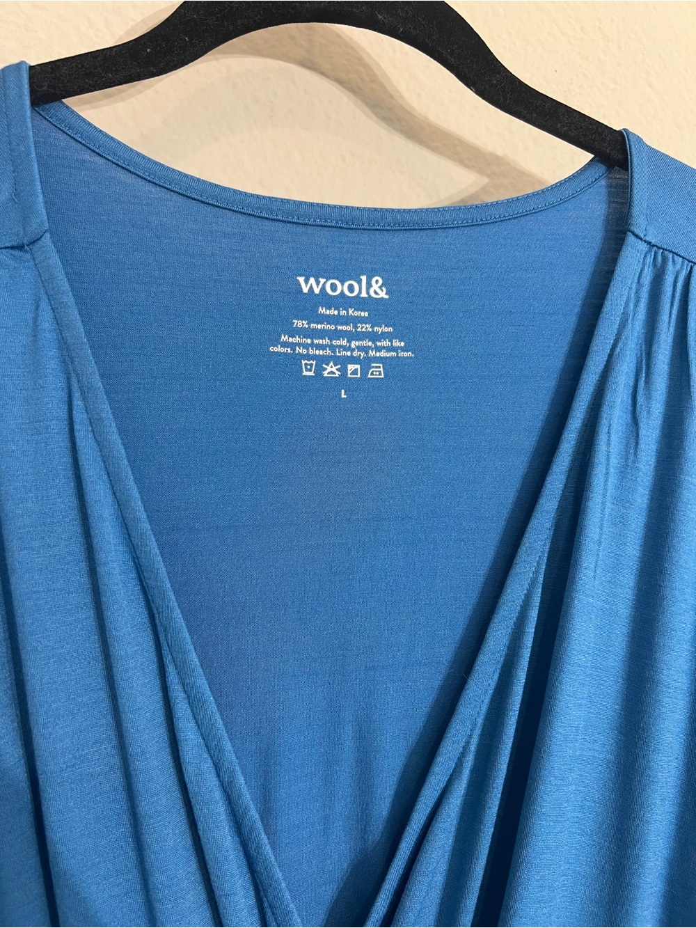 Wool& merino wool blue Ines tulip hem faux wrap dress sz large pockets casual - Picture 8 of 13